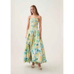 NWT Aje Violetta Floral Haze Printed Bubble Hem Strapless Gown AU6 US2 bust34
